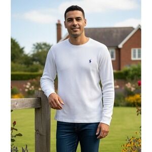 Polo Ralph Lauren White Waffle Knit Long Sleeve Shirt Pony Logo Size L Pullover